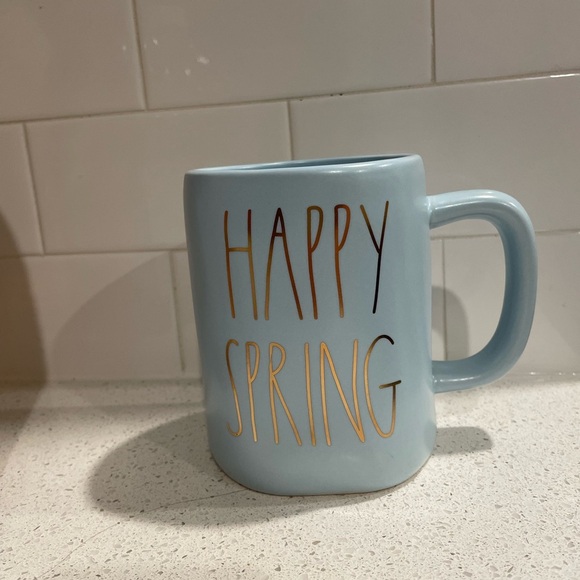 Rae Dunn by Magenta light Blue and Gold Happy Spring Ceramic Mug for Dining - Picture 3 of 11